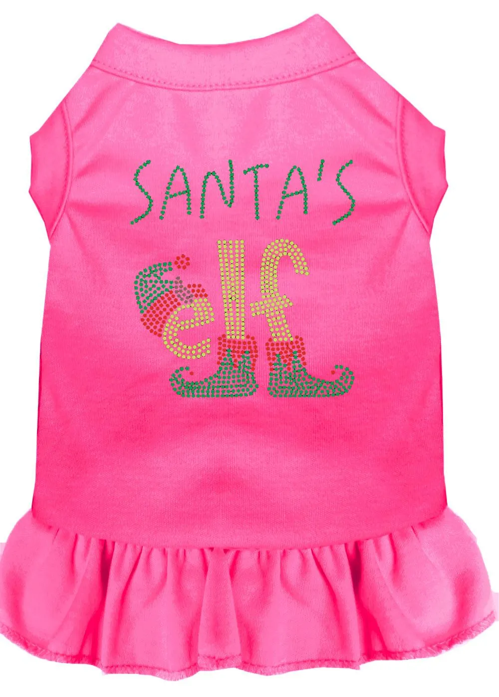 Santa's Elf Rhinestone Dog Dress Bright Pink Xs (8)