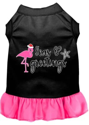 Seas And Greetings Screen Print Dog Dress Black With Bright Pink Xxl