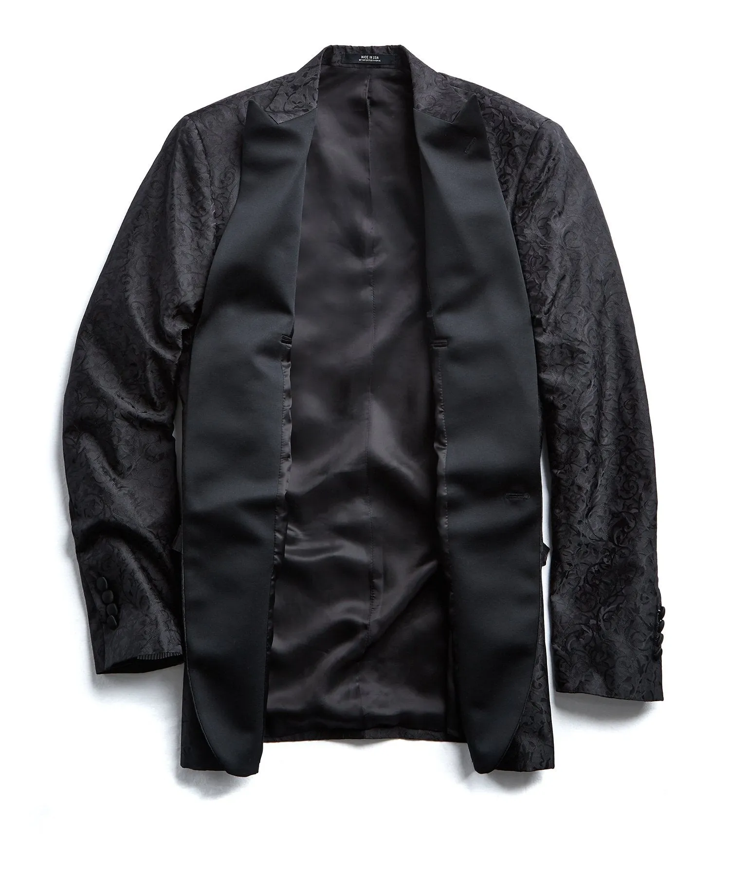 Silk Tonal Jacquard Sutton Peak Lapel Dinner Jacket in Black