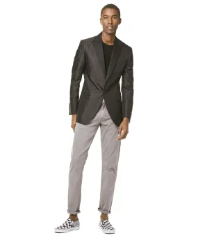 Silk Tonal Jacquard Sutton Peak Lapel Dinner Jacket in Black