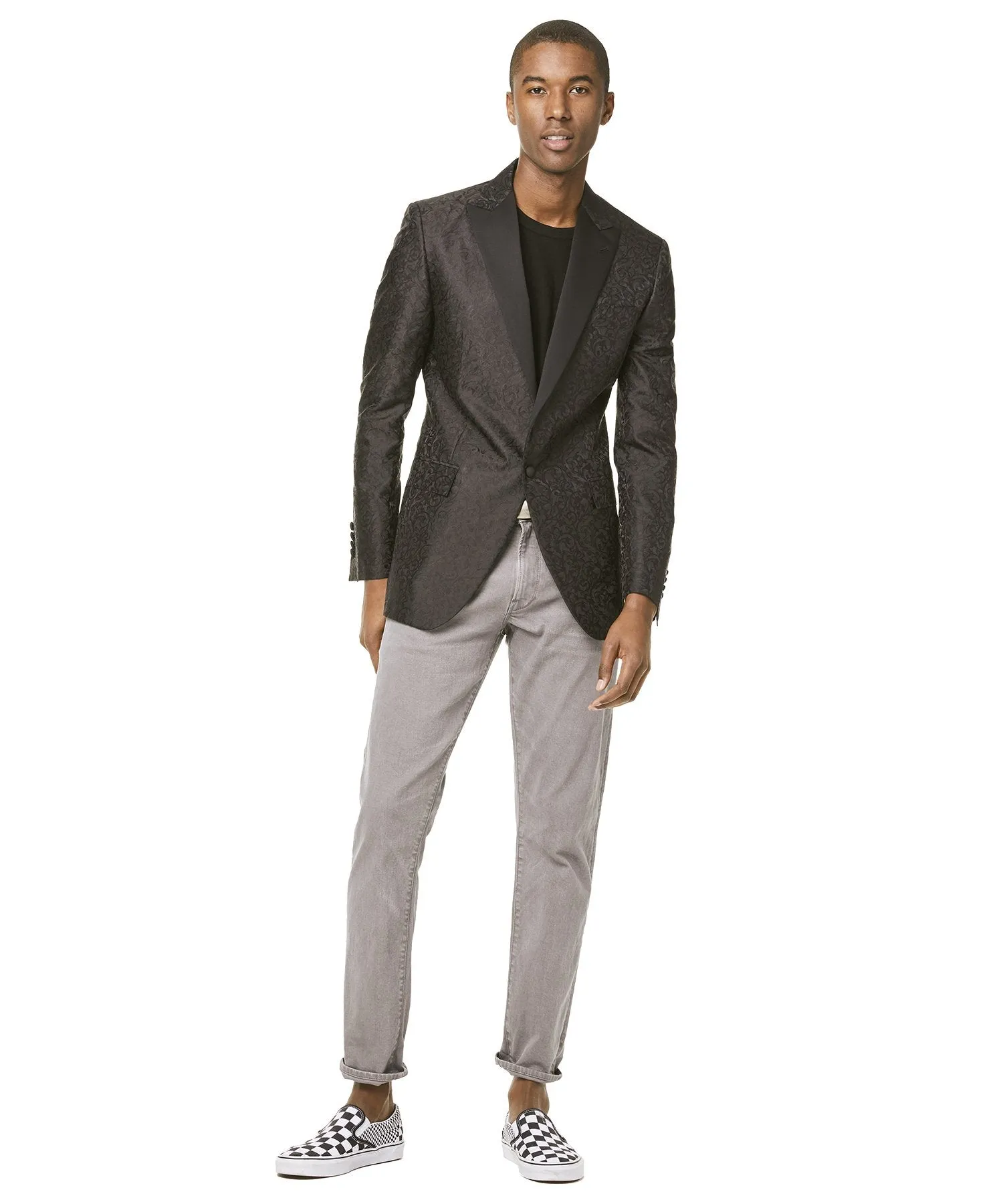 Silk Tonal Jacquard Sutton Peak Lapel Dinner Jacket in Black