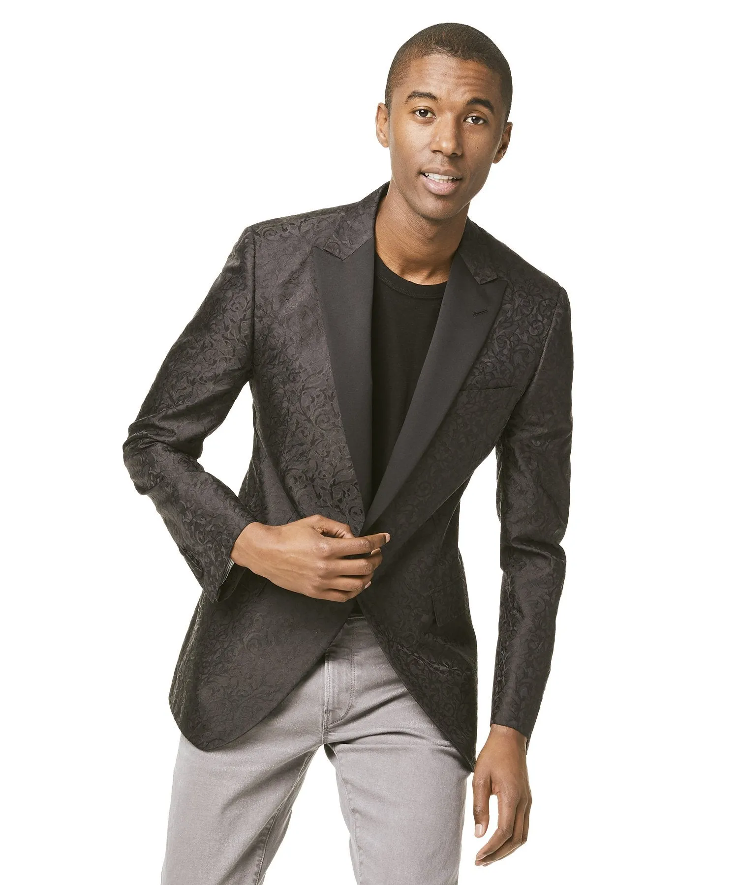 Silk Tonal Jacquard Sutton Peak Lapel Dinner Jacket in Black