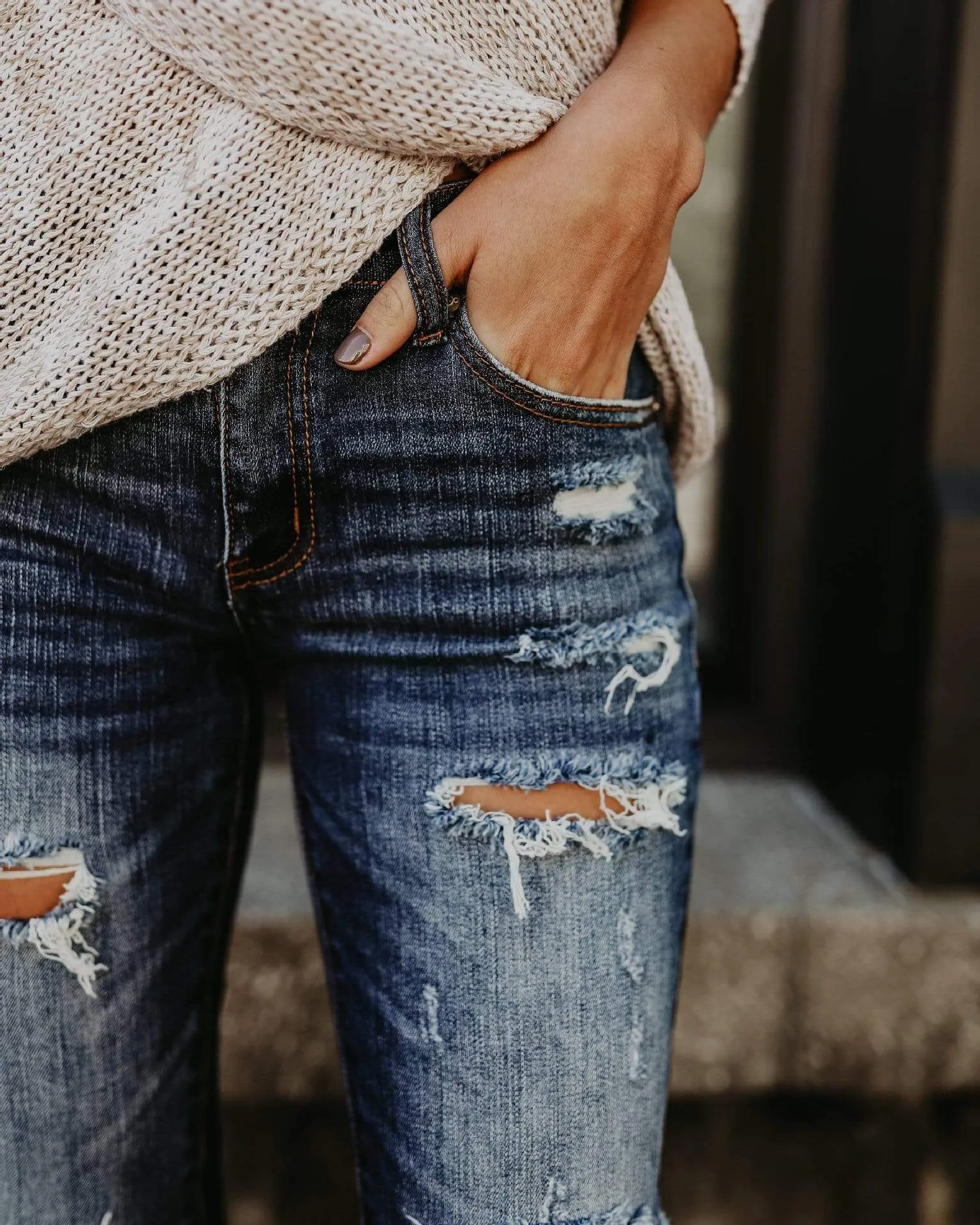 Stretch Ripped Denim Jeans