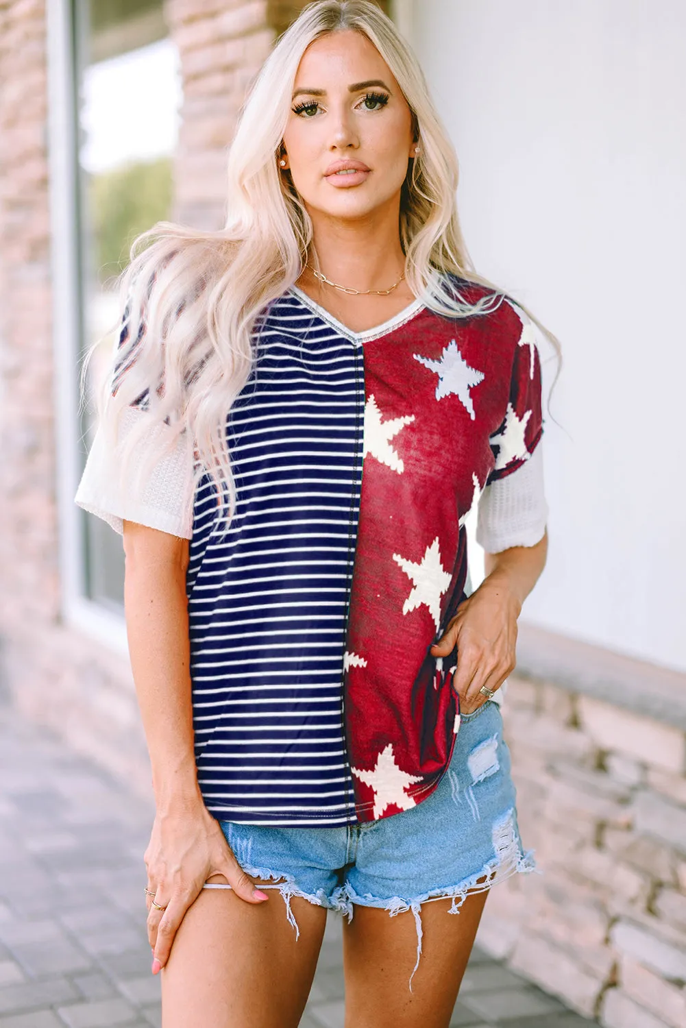 Stripes Stars Print Knit Top