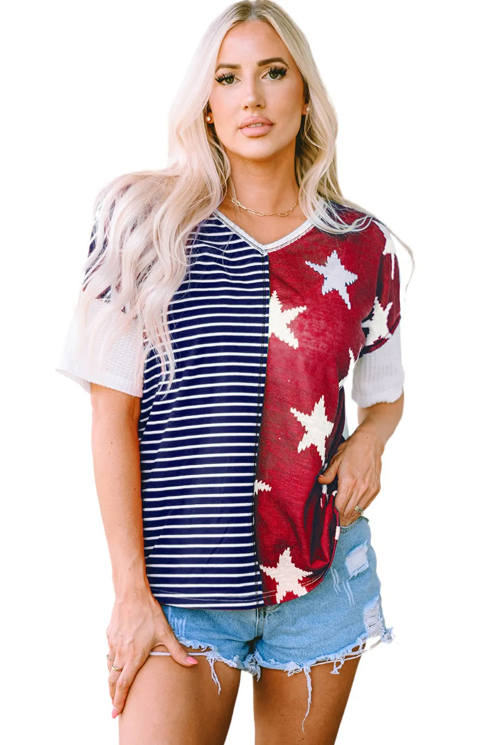 Stripes Stars Print Knit Top