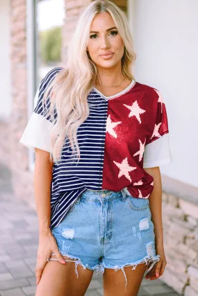 Stripes Stars Print Knit Top