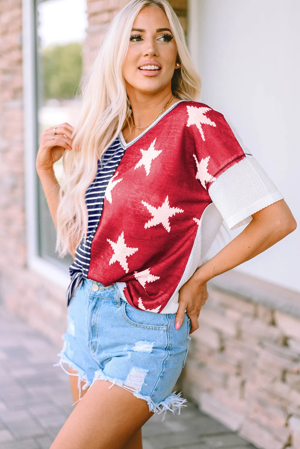 Stripes Stars Print Knit Top