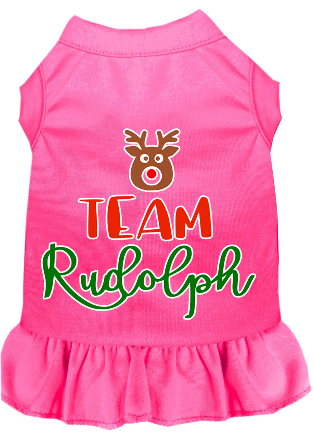 Team Rudolph Screen Print Dog Dress Bright Pink Xl