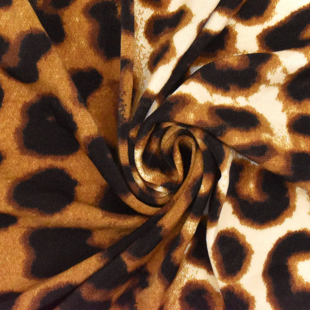 Toffee Brown-Black-Multi Cheetah Printed Activewear Jersey Knit Fabric