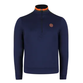 Tri Colour Quarter Zip with Stripe Navy