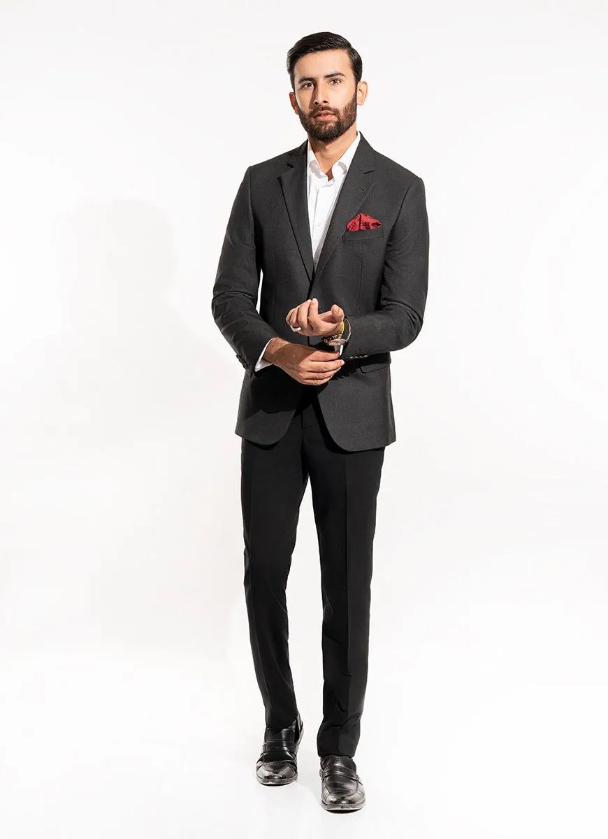 Twill Textured-Charcoal Grey, Wool Rich Classic Blazer