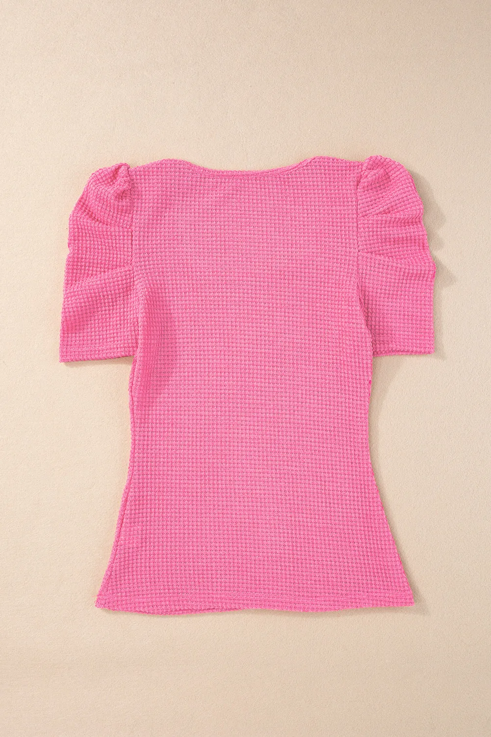 Waffle Knit Ruched Puff Sleeve Top