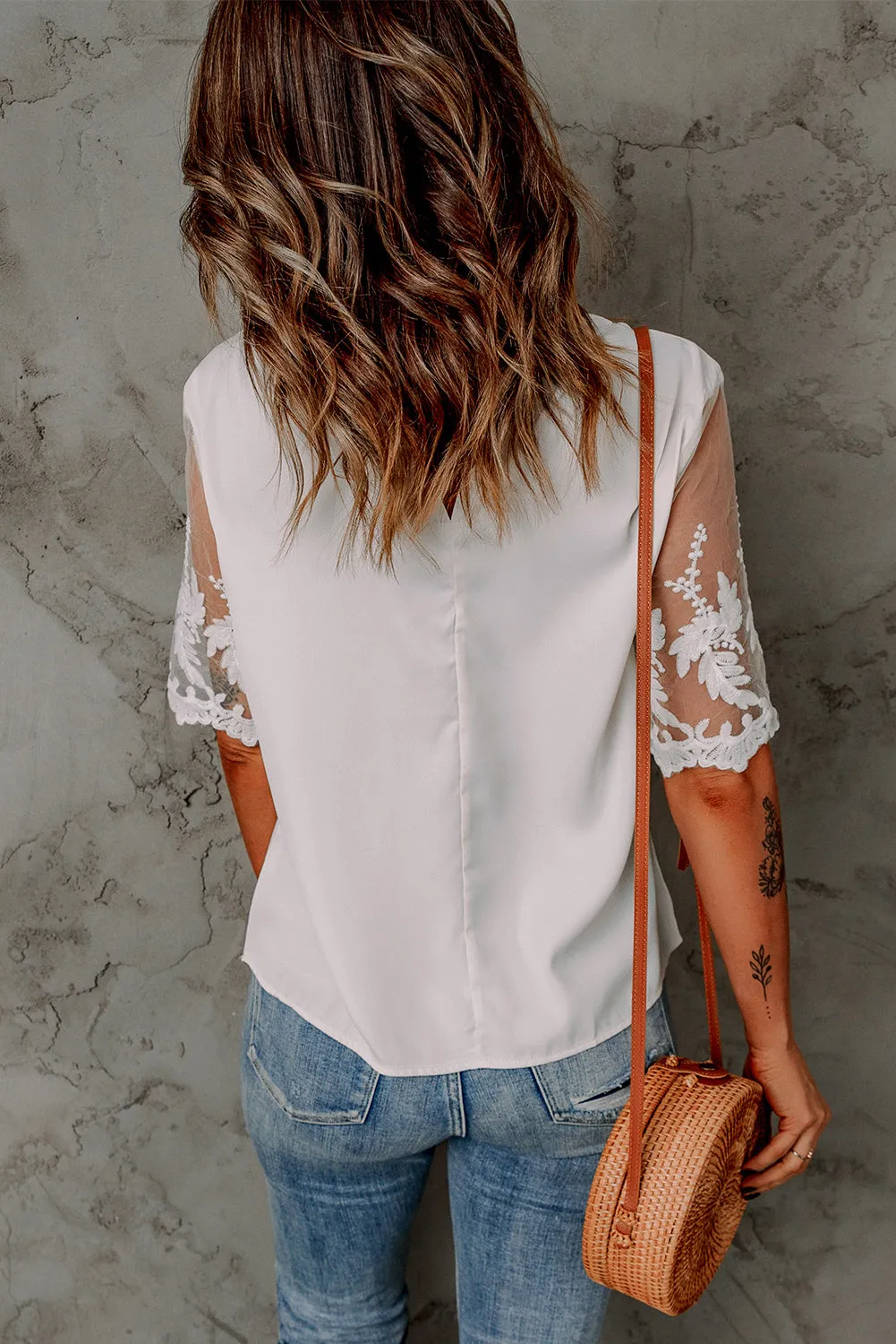 White Lace Short Sleeve Top