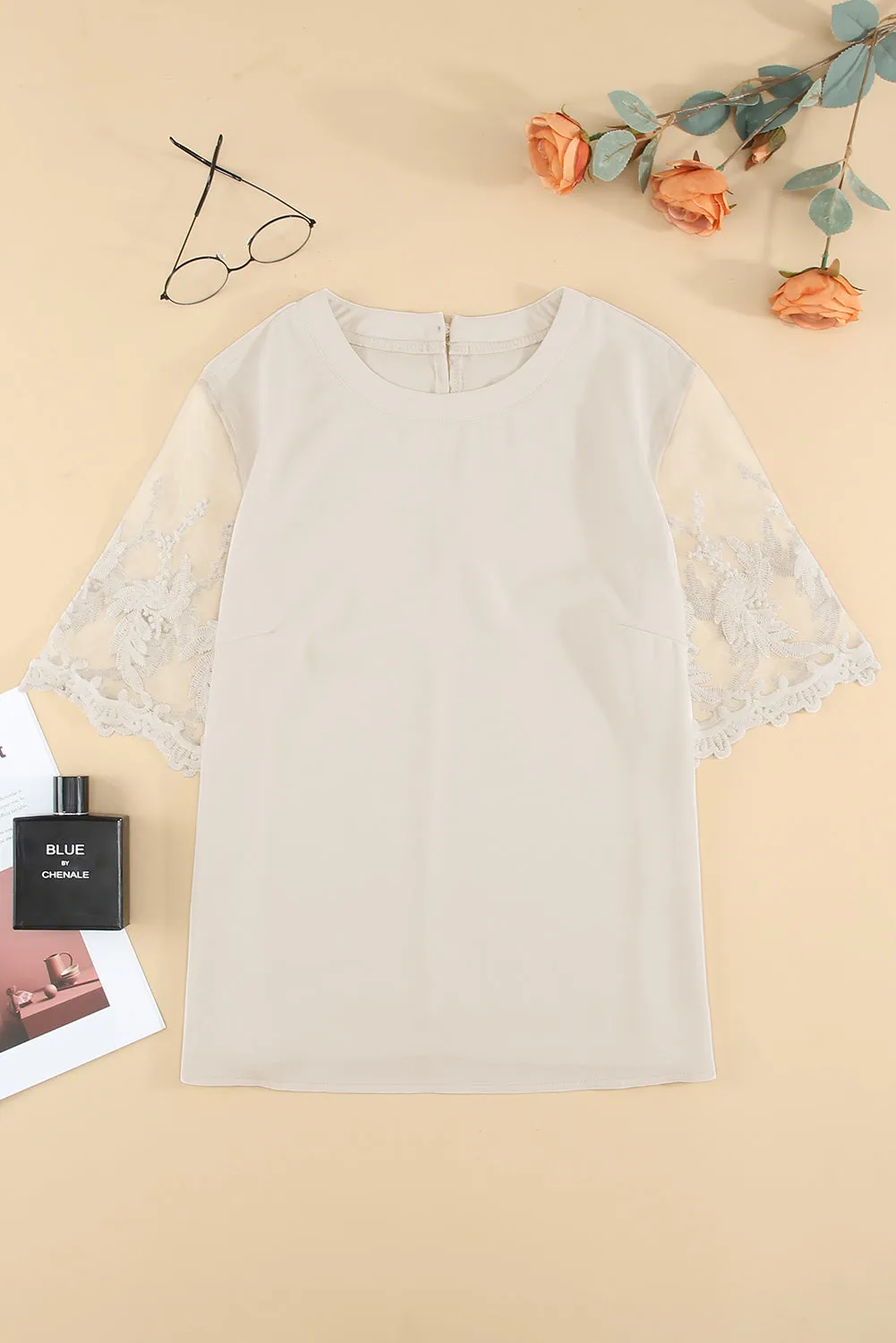 White Lace Short Sleeve Top