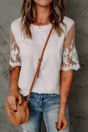 White Lace Short Sleeve Top