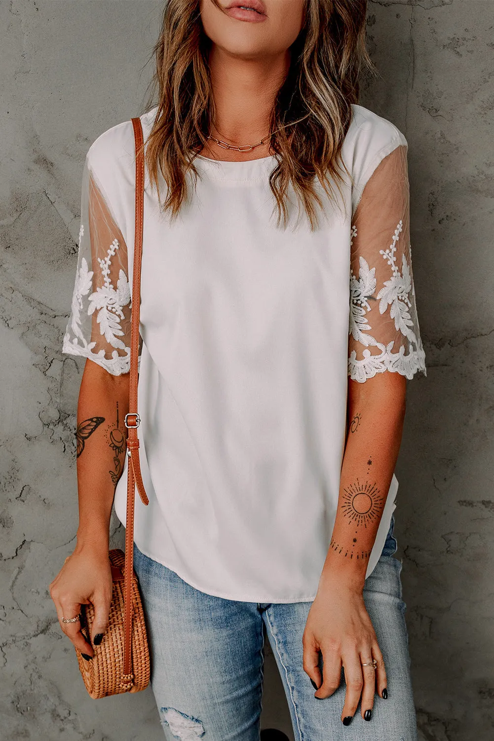 White Lace Short Sleeve Top