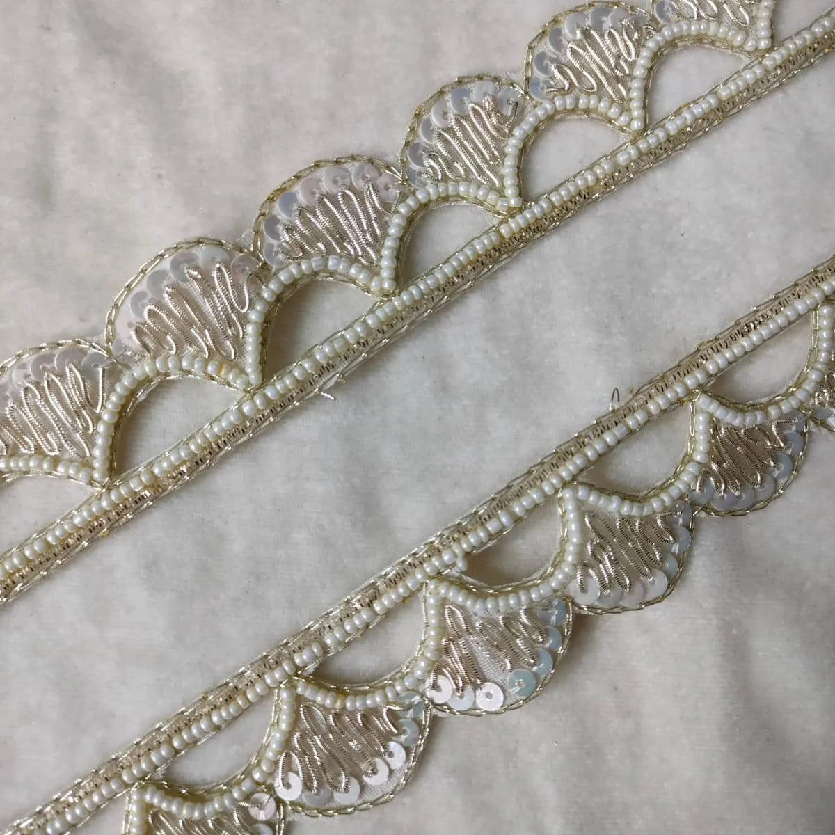 White Sequins Work Embellished Handwork Trim (Wholesale)