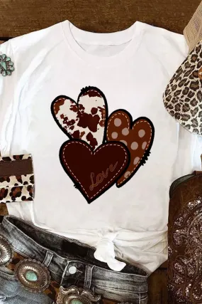 Womens Love Heart Print Western T-shirt Graphic Valentine's Day Tees Tops